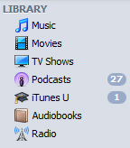 iTunes interface: Library links