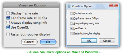 iTunes Visualizer options on Mac and Windows