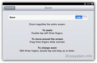 Enable zoom to decrease or increase screen resolution on iPad