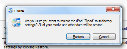 iTunes final confirmation to restore iPod nano