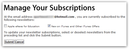 Unsubscribe to iTunes newsletters on apple.com