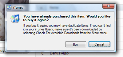 The iTunes Store prevents accidental duplicate purchases