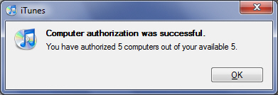 Computer successfully authorized for your iTunes account