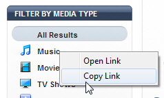 Copy a search result per media type in the iTunes Store 